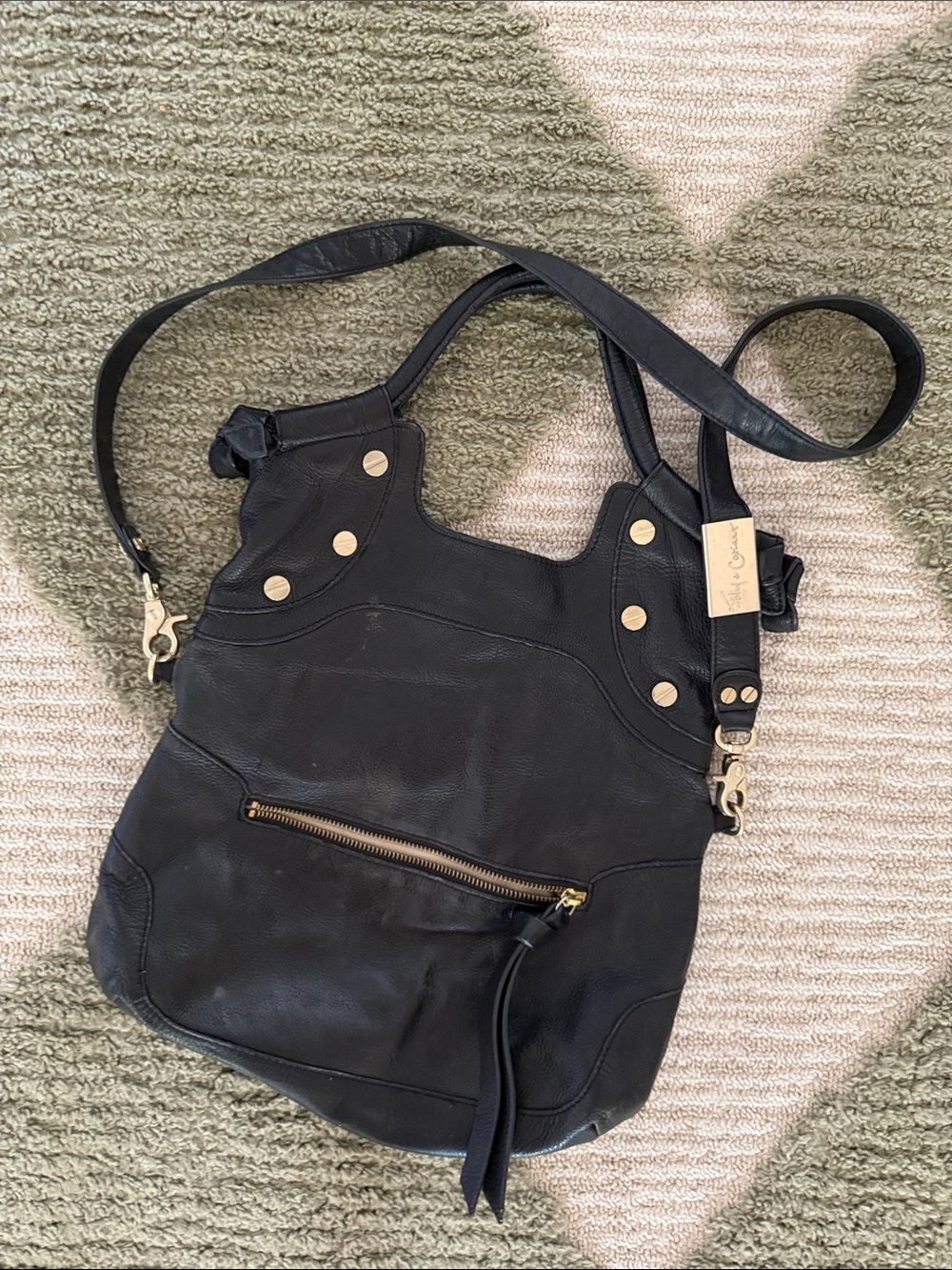 Foley + Corinna Black Leather Crossbody with Gold-Tone Accents